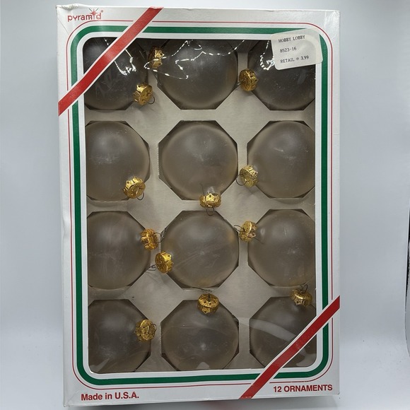 Pyramid Collection Other - Vintage Box of 12 Pyramid Frosted Ornaments Glass Bulbs Balls Christmas USA